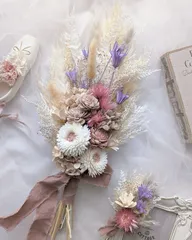 ブーケ　ブートニア　セット　ウェディング　前撮り　結婚式　ドライフラワー