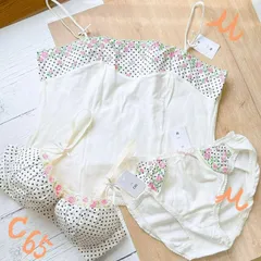 白地ドット花ブラ（C65）ショーツ （M）キャミ（M）３点セット R535659