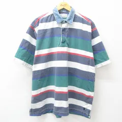 XL/古着 アメリカンイーグル American Eagle 半袖 ラガー シャツ メンズ 90s 襟デニム 大きいサイズ コットン 緑他 グリーン ボーダー spe 