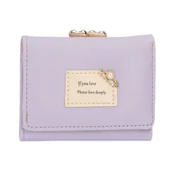 ☆ ライトパープル ☆ ミニ財布 kq17 二つ折り財布 レディース がま口 ミニ財布 二つ折り 小銭入れ ミニウォレット 小さい 財布 ウォレット 合成革 おしゃれ かわいい 女性用 安全ピン パール ブラック ブルー ピンク パープル