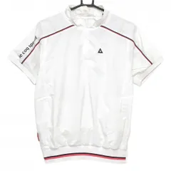 ルコックゴルフ 半袖ブルゾン 白×ネイビー ロゴプリント ハーフジップ メッシュ裏地 レディース M ゴルフウェア le coq sportif