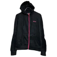 ロゴスウェット パーカー 10 レディース L 程 ブラック ピンク ジップアップ ワンポイント 刺繍 ポケット 古着卸 アメリカ仕入 a703-6018
