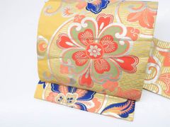 【京松】【着物】 アンティーク 九寸名古屋帯 花唐草文 銀糸 kyo7b04-26