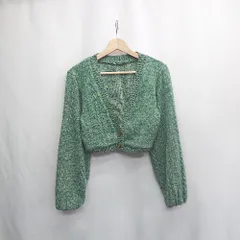 ◇ ⊂ ZARA ザラ 長袖 カーディガン サイズUSA M グリーン レディース E  【1502180041143】