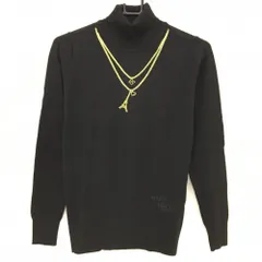 【美品】マリクレールスポール タートルネックセーター 黒×ゴールド ニット だまし絵刺しゅう  レディース M ゴルフウェア marie claire