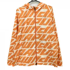 プーマ ジャケットブルゾン オレンジ×白 総柄 胸元ロゴ フード付き メッシュ裏地 メンズ XXL ゴルフウェア PUMA