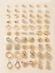 ジュエリー レディース イヤーアクセサリー セット 優雅なミニマリスト メタル フェイクパール フラワー ハート リボン ピアス 30ペアセット レディース バレンタインギフト