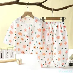 夏 ガールズ パジャマ 女の子 フリル ジュニア服 ロングパンツ 2点セット ルームウェア 部屋着 上下セット リボン プリンセス風 かわいい 女児 子供服 ベビー