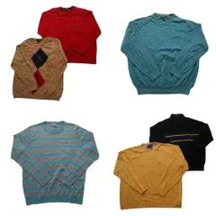 古着卸 まとめ売り トミーヒルフィガー セーター 6枚セット (メンズ 2XL ) ボーダー ハーフジップ ライン アーガイル柄 中古 古着 NC3163