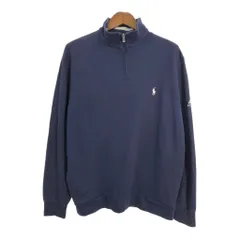 90年代 ペルー製 POLO GOLF ポロゴルフ ハーフジップ スウェット ラルフローレン ワンポイントロゴ ネイビー (メンズ L) 中古 古着 S2701
