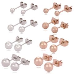 【色：シルバー/ローズゴールド 幅3/4/5/6mm 8ペアセット】[Adelina Style] サージカルステンレス ボールピアス 丸玉 ペアセット つけっぱなし メンズ レディース 男女兼用 金属アレルギー対応 男女 両耳 プレゼント