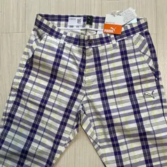 新品 プーマ パンツ コットン チェック 秋冬～通年 メンズ M相当紫 G0034