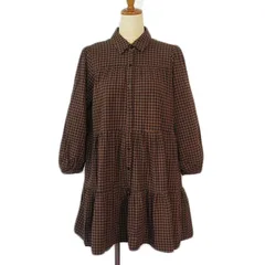 ザラ ZARA チュニック ワンピース ギンガムチェック ティアード M 茶 ブラウン