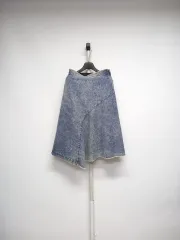 家禽 g_cut(ジーカット) ビンテージウォッシング 小麦粉 デニム ロング スカート 55