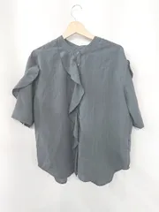◇ ⊂ JEANASIS ジーナシス フリル バンドカラー 半袖 シャツ ブラウス サイズF ダークグレー系 レディース E  【1507230006615】