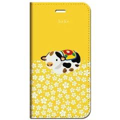 iPhone17 iPhone16  他 手帳型 ケース ウシ＆ウシいっぱい イエロー ★ iPhone SE 8 13 12 他 iPhone各機種対応可能 スマホケース ★ 5r