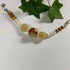 ＊402　羽織紐　金　からし色　ベージュとパールのサムネイル