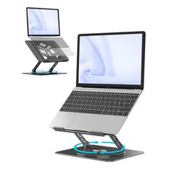 アオビホ(Aoviho)-ノートパソコンスタンド- ホルダー PC 360°回転式 人間工学 無段階高さ&角度調整可能 姿勢改善 腰痛＆猫背＆肩こり解消 滑り止め 在宅仕事 つくえ 机 省スペース アルミ製折り畳み可能 ZOOM会議 Macbook Air 0
