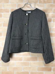 【中古】 GLOBAL WORK グローバルワーク ツイードノーカラージャケット グレー L 111427437