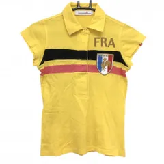 【美品】ルコックゴルフ 半袖ポロシャツ イエロー×黒×ピンク 胸元ライン レディース M ゴルフウェア le coq sportif