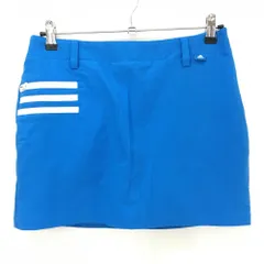【美品】アディダス スカート ブルー系 ストライプ地模様 内側インナーパンツ ポケット部分3ライン レディース M ゴルフウェア adidas