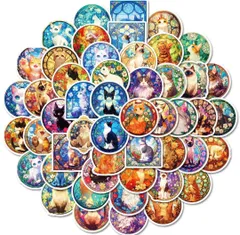 ステッカー猫ステンドグラスカラフル派手お洒落シールまとめ売りデコ人気文具飾り貼る