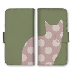 iPhone14 ケース 手帳型 アイフォン14 スマホケース 携帯ケース 猫 ねこ ネコ シルエット 花柄 お花 フラワー くすみカラー かわいい 大人可愛い 大人女子 カラー07