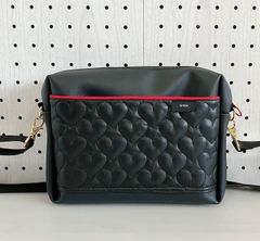 ハンドメイド＊ミディアムショルダー フェイクレザー黒ハート(938)