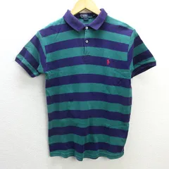 G■ポロラルフローレン/POLORalphLoren 半袖ポロシャツ/ボーダー柄【M】紫緑/men's/75【中古】■のサムネイル