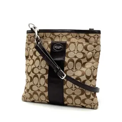 【中古】良品 COACH コーチ ロゴ シグネチャー キャンバス レザー ショルダー バッグ eH07122N