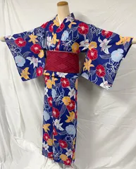 未使用　匿名配送　レディース　浴衣　青　赤　山吹色　水色　白　松葉牡丹　百合　w