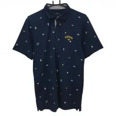 キャロウェイ 半袖ポロシャツ ネイビー×白×オレンジ系 総柄 サッカー生地風 メンズ L ゴルフウェア Callaway