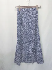 ◇ ⊂ FREAK'S STORE フラワーデザイン ロング フレア スカート サイズＭ ネイビー ホワイト レディース E  【1506250003871】