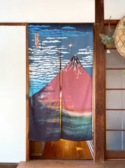 【SIMON BAKER】85X150cm 本縫いのれん「N 赤富士」 北斎 和柄 和風 目隠し【匿名配送ネコポス 全国送料無料】
