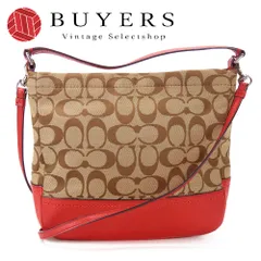 【中古】 コーチ ショルダーバッグ シグネチャー キャンバス レザー レッド ブラウン ベージュ シルバー金具 2WAY 普段使い カジュアル レディース 女性 COACH