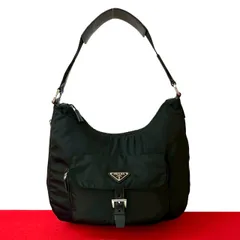 極 美品 PRADA プラダ 三角ロゴ シルバー 金具 ナイロン レザー 本革 セミ ワン ショルダーバッグ ミニ トートバッグ ブラック 黒 29676