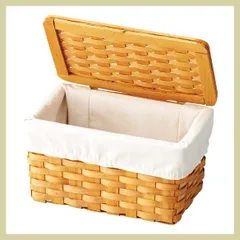 『ウッドチップ』蓋・布付き四角タイプ小物入れ「25×14×14cm」／ナチュラル　※ケース,ボックス,かご,収納,箱,フタ,木製,カントリー,アジアン,和風,かわいい,可愛い,おしゃれ,天然素材,トイレットペーパーストック,複数値引き,割引