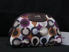 ■美品■ COACH コーチ オプアート サテン×レザー マルチポーチ マルチケース 小物入れ ブラウン系×マルチカラー DI7537