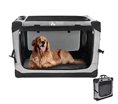 【特価セール】GPR ペット ソフトクレート ケージ ペットキャリー ペットハウス カバー取り外せる 4面メッシュ出入口 鉄フレーム 猫犬兼用 折りたたみ式 洗濯可能 (シルバグレー XL)