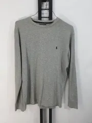 ポロ ラルフローレン ロングスリーブ ワッフルニット 長袖Tシャツ グレー L