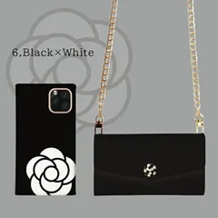 Galaxy S21 Ultra 5G SC-52B ケース 手帳型 ギャラクシーS21ウルトラ  スマホケース ショルダー 肩掛け チェーン付き モノクロ ストラップ 大人女子 可愛い おしゃれ 椿 カメリア 花柄 ミラー付  カラー06