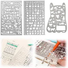 新着商品 テンプレート定規 製図定規セット 金属材料 DIY 手作り製図定規 手帳用 図面テンプレート 描画テンプレート かわいい 楽しい絵柄 学生 子供 オフィス用 多機能定規 図面/しおり/落書き/測定（落書き定規+猫の模様+生活エレメント3枚セット ）