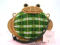 ■極美品■ kate spade ケイトスペード ホプキンス フロッグ ウィッカー  ショルダーバッグ ポシェット ブラウン系 FM6221