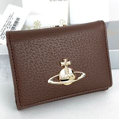 Vivienne　メンズ   三つ折り財布 ショートウォレット　　豚革柄　牛革素材　財布  カード入れ　レザー　小銭入れ　気質 レディース　可愛いウォレット　金入れ　折りたたみ財布　13138　コーヒー色　三つ折りたたみ財布