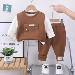 ☆ ブラウン ☆ 90CM ☆ セットアップ カジュアル キッズ pmykidssetup22 セットアップ スウェット 男の子 長袖シャツ 長袖 シャツ パンツ 長ズボン ズボン Tシャツ 子供服 ラウンドネック カジュアル かわいい 子供用