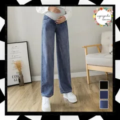 マタニティズボン デニム セミワイドパンツ マタニティウェア 産前産後 お腹楽ちん ジーンズ ウエスト調節 デニムパンツ お腹カバー ストレートパンツ アジャスター付 マタニティ服 春秋夏 無地 妊婦妊娠パンツ マタニティーパンツ 6TAOMI-001