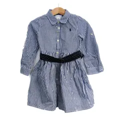 ラルフローレン シャツワンピース トップス 長袖 ストライプ柄 ベビー 女の子用 24M 90/52サイズ 青×白 RALPH LAUREN 【中古】