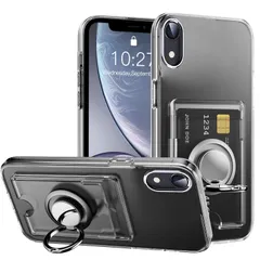 【迅速発送】iPhone Xr ケース iPhone 10r ケース 透明 カード収納 リング付き 耐衝撃保護カバー アイフォンXr/10r スマホケース クリア シリコン スタンド機能 耐久 滑り止め （クリア）