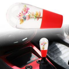 クリスタルシフトノブ アダプタ 花 車 トラック 軽トラ 旧車 クラシックカー デコトラ ハイエース 水中花 昭和 レトロ 汎用 ギア AT MT (レッド)