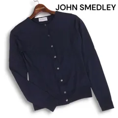 英国製★ JOHN SMEDLEY ジョンスメドレー 秋冬 メリノウール100%♪ ニット カーディガン Sz.S レディース 紺